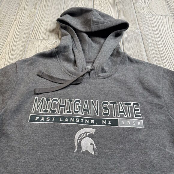 Michigan State Spartans Hoodie Men’s L Gray Fleece Spellout Logo MSU New - Picture 2 of 10